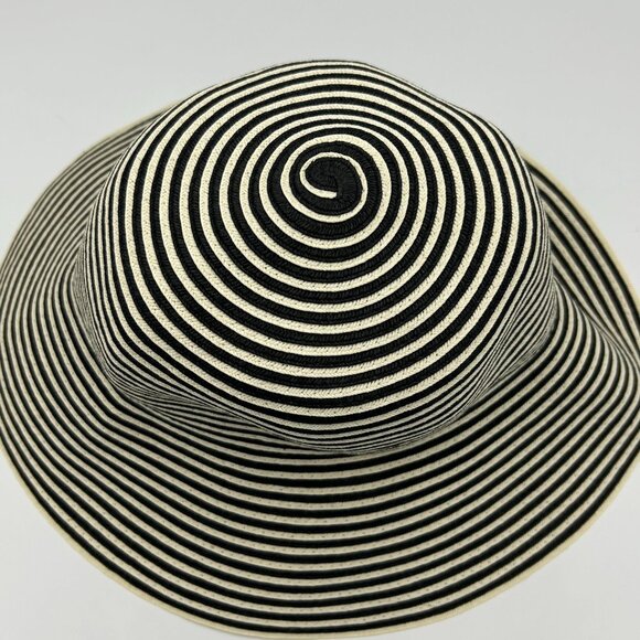 Zara Womens Striped Wide-Brim Sun Hat Size M Black & White - Picture 7 of 7
